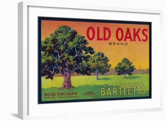 Old Oaks Pear Crate Label - Bryte, CA-Lantern Press-Framed Art Print