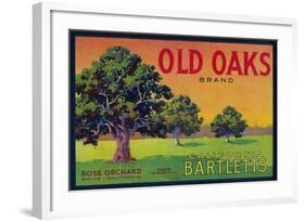 Old Oaks Pear Crate Label - Bryte, CA-Lantern Press-Framed Art Print