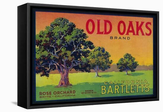 Old Oaks Pear Crate Label - Bryte, CA-Lantern Press-Framed Stretched Canvas