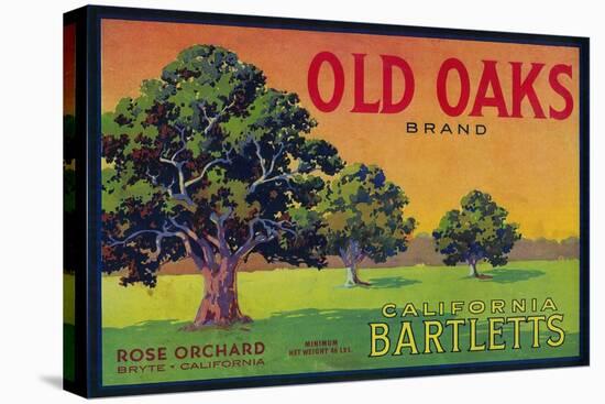 Old Oaks Pear Crate Label - Bryte, CA-Lantern Press-Stretched Canvas