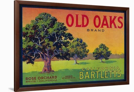 Old Oaks Pear Crate Label - Bryte, CA-Lantern Press-Framed Art Print