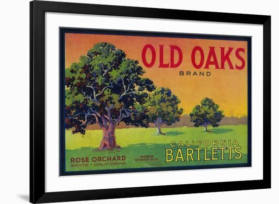 Old Oaks Pear Crate Label - Bryte, CA-Lantern Press-Framed Art Print