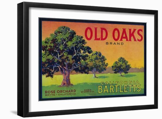 Old Oaks Pear Crate Label - Bryte, CA-Lantern Press-Framed Art Print