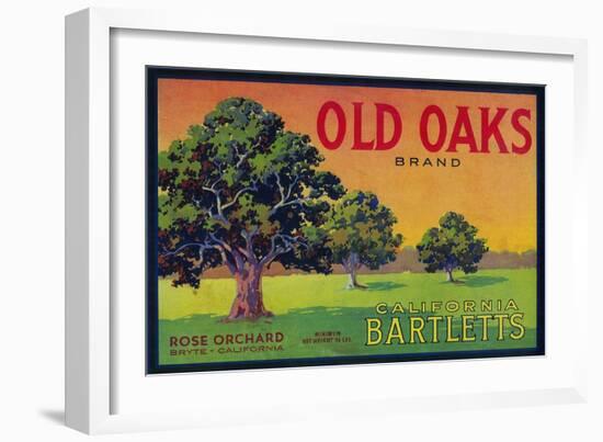 Old Oaks Pear Crate Label - Bryte, CA-Lantern Press-Framed Art Print