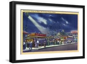 Old Orchard Beach, Maine - Amusement Center at Night View-Lantern Press-Framed Art Print