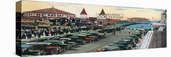 Old Orchard Beach, Maine - Crowds and Parked Cars Near Pier Scene-Lantern Press-Stretched Canvas