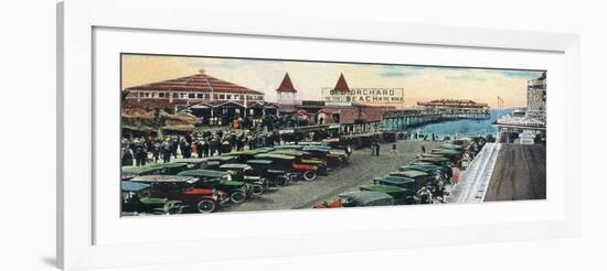 Old Orchard Beach, Maine - Crowds and Parked Cars Near Pier Scene-Lantern Press-Framed Art Print