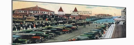 Old Orchard Beach, Maine - Crowds and Parked Cars Near Pier Scene-Lantern Press-Mounted Art Print