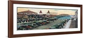 Old Orchard Beach, Maine - Crowds and Parked Cars Near Pier Scene-Lantern Press-Framed Art Print