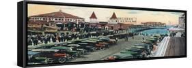 Old Orchard Beach, Maine - Crowds and Parked Cars Near Pier Scene-Lantern Press-Framed Stretched Canvas