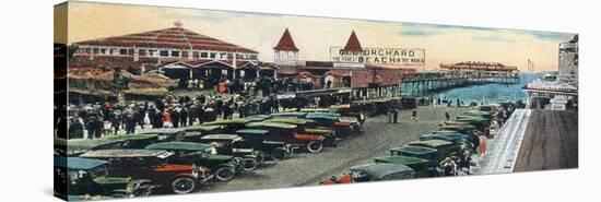 Old Orchard Beach, Maine - Crowds and Parked Cars Near Pier Scene-Lantern Press-Stretched Canvas