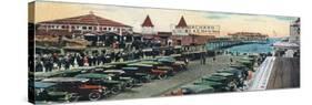 Old Orchard Beach, Maine - Crowds and Parked Cars Near Pier Scene-Lantern Press-Stretched Canvas