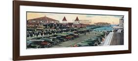 Old Orchard Beach, Maine - Crowds and Parked Cars Near Pier Scene-Lantern Press-Framed Premium Giclee Print
