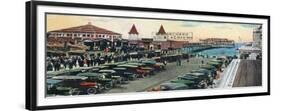Old Orchard Beach, Maine - Crowds and Parked Cars Near Pier Scene-Lantern Press-Framed Premium Giclee Print