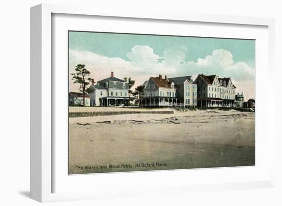 Old Orchard Beach, Maine - Exterior View of the Atlantic and Abbott Hotels-Lantern Press-Framed Art Print