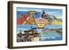 Old Orchard Beach, Maine - Greetings From with Scenic Views-Lantern Press-Framed Art Print