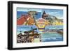 Old Orchard Beach, Maine - Greetings From with Scenic Views-Lantern Press-Framed Art Print