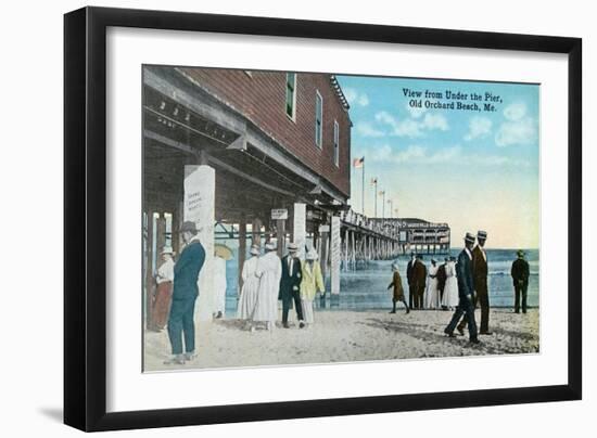 Old Orchard Beach, Maine, View of People Hanging out below the Pier-Lantern Press-Framed Art Print