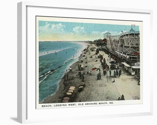 Old Orchard Beach, Maine - West View of Beach-Lantern Press-Framed Art Print