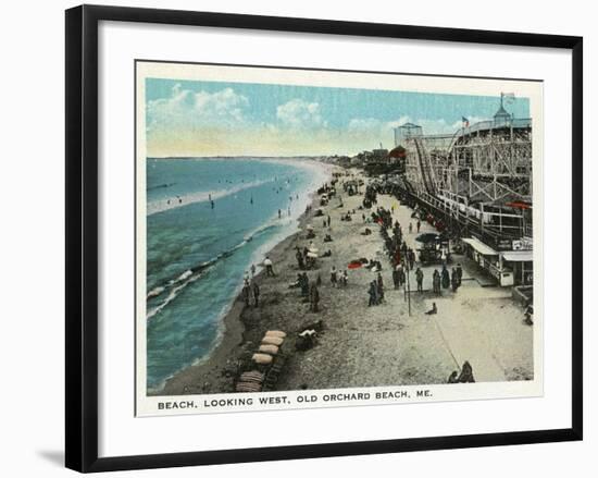 Old Orchard Beach, Maine - West View of Beach-Lantern Press-Framed Art Print