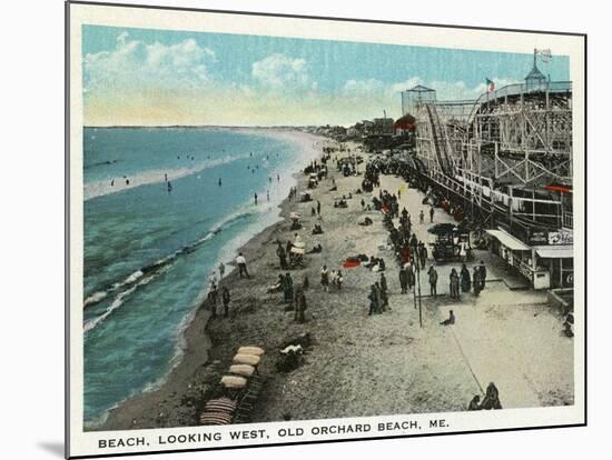 Old Orchard Beach, Maine - West View of Beach-Lantern Press-Mounted Art Print