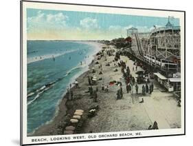 Old Orchard Beach, Maine - West View of Beach-Lantern Press-Mounted Art Print