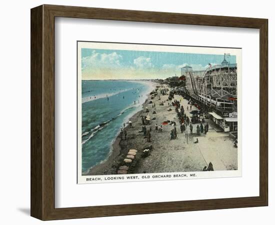 Old Orchard Beach, Maine - West View of Beach-Lantern Press-Framed Art Print