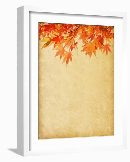 Old Paper with Autumn Leaves-A_nella-Framed Art Print