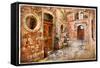 Old Pictorial Greek Streets - Vintage Artistic Series-Maugli-l-Framed Stretched Canvas
