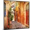 Old Pictorial Greek Streets-null-Mounted Art Print