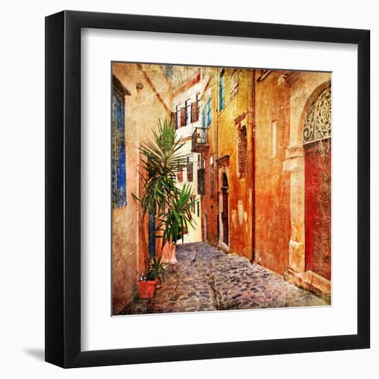 Old Pictorial Greek Streets-null-Framed Art Print