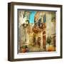 Old Pictorial Streets Of Greece - Artistic Picture-Maugli-l-Framed Art Print