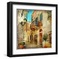 Old Pictorial Streets Of Greece - Artistic Picture-Maugli-l-Framed Art Print