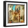 Old Pictorial Streets Of Greece - Artistic Picture-Maugli-l-Framed Art Print