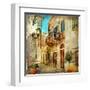 Old Pictorial Streets Of Greece - Artistic Picture-Maugli-l-Framed Art Print