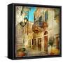 Old Pictorial Streets Of Greece - Artistic Picture-Maugli-l-Framed Stretched Canvas