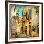 Old Pictorial Streets Of Greece - Artistic Picture-Maugli-l-Framed Art Print