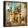 Old Pictorial Streets Of Greece - Artistic Picture-Maugli-l-Framed Stretched Canvas