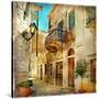 Old Pictorial Streets Of Greece - Artistic Picture-Maugli-l-Stretched Canvas