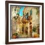 Old Pictorial Streets Of Greece - Artistic Picture-Maugli-l-Framed Art Print