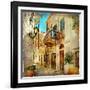 Old Pictorial Streets Of Greece - Artistic Picture-Maugli-l-Framed Art Print