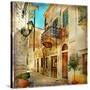 Old Pictorial Streets Of Greece - Artistic Picture-Maugli-l-Stretched Canvas