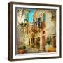 Old Pictorial Streets Of Greece - Artistic Picture-Maugli-l-Framed Art Print