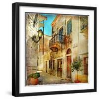 Old Pictorial Streets Of Greece - Artistic Picture-Maugli-l-Framed Art Print