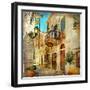 Old Pictorial Streets Of Greece - Artistic Picture-Maugli-l-Framed Art Print