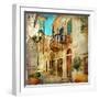 Old Pictorial Streets Of Greece - Artistic Picture-Maugli-l-Framed Art Print