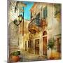 Old Pictorial Streets Of Greece - Artistic Picture-Maugli-l-Mounted Art Print