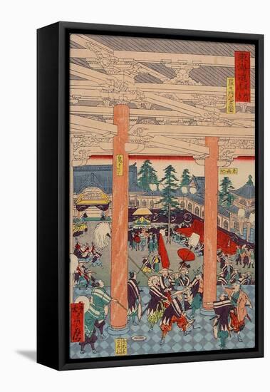 Old Picture of the Rashomon Gate from the Series Scenes of Famous Places-Kyosai Kawanabe-Framed Stretched Canvas