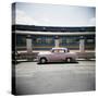 Old Pink American Car Outside Railway Station, Havana, Cuba, West Indies, Central America-Lee Frost-Stretched Canvas