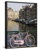 Old Pink Bicycle by the Herengracht Canal, Amsterdam, Netherlands, Europe-Amanda Hall-Framed Photographic Print